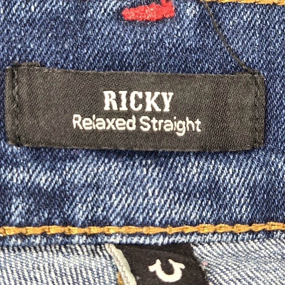 True Religion Men Jeans 32‎ Blue Denim Embroidered RICKY Relaxed Straight